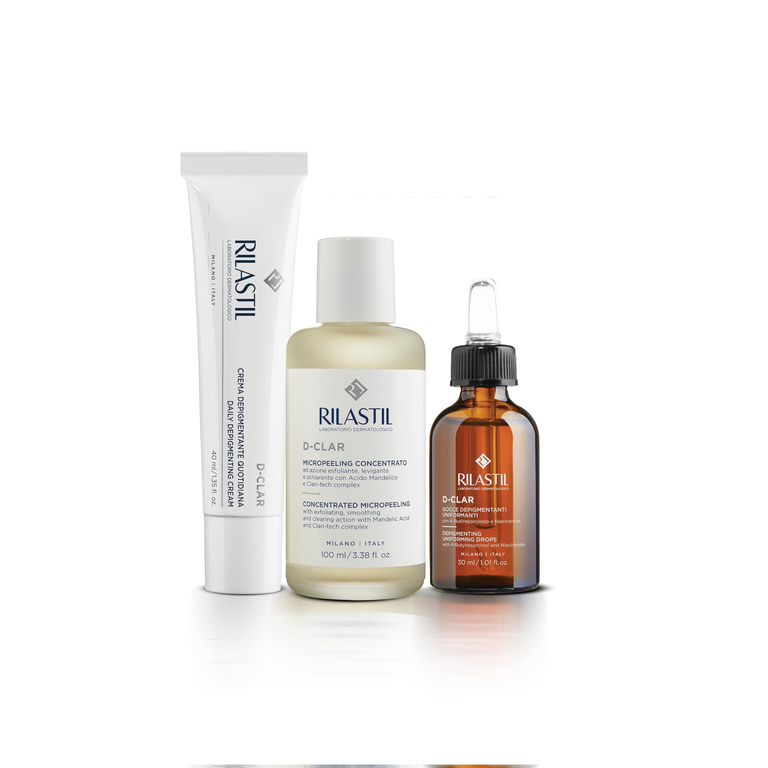 Rilastil, routine macchie con D-Clar Gocce, D-Clar Micropeeling, D-clar Crema Depigmentante