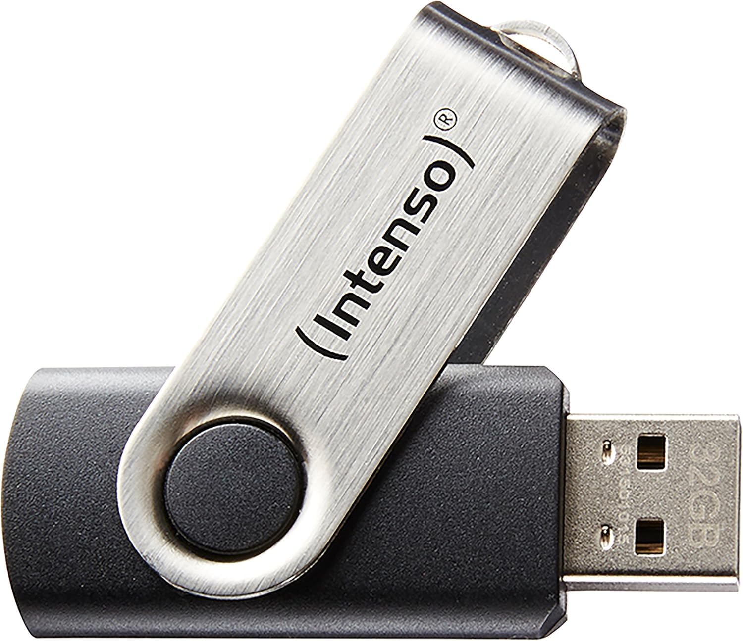 Intenso Basic Line - Memoria USB 2.0 de 64 GB (28 MB/s), color negro y plateado