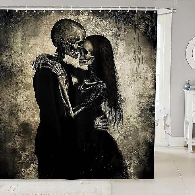 Sugar Skull Shower Curtain Couple Lover Themed Bathroom Shower Curtain Sets,Romantic Weeding Fabric Shower Curtain Woman Men Skeleton Bone Bathroom Accessories 72