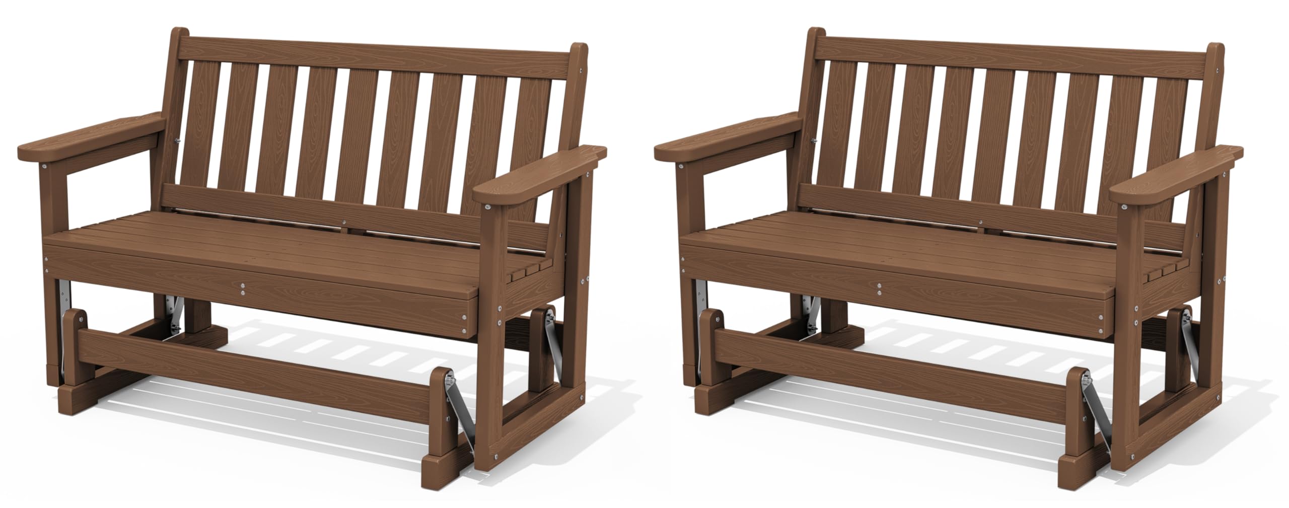 SERWALL HDPE Outdoor Glider Bench Set of 2, All Weather, 660lbs Cap, Brown