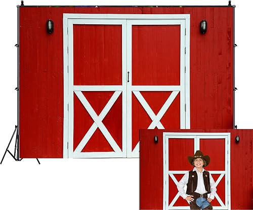 Telón de fondo de vaquero occidental de 7 x 5 pies, tablón de madera roja, telón de fondo rústico para puerta de granero, para baby shower, niños,