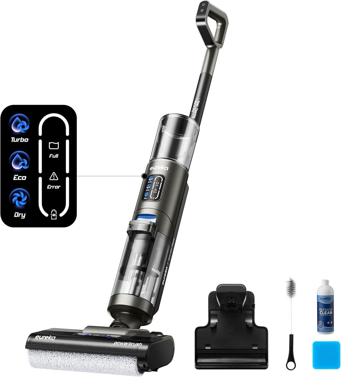 EUREKA RapidWash NEW430BL Cordless Wet Dry Vacuum Cleaner, Smart Floor Washer with Self Cleaning, Air Drying, Edge Clean, LED Display, Powerful Suction, Tangle-Free Design, Long Runtime