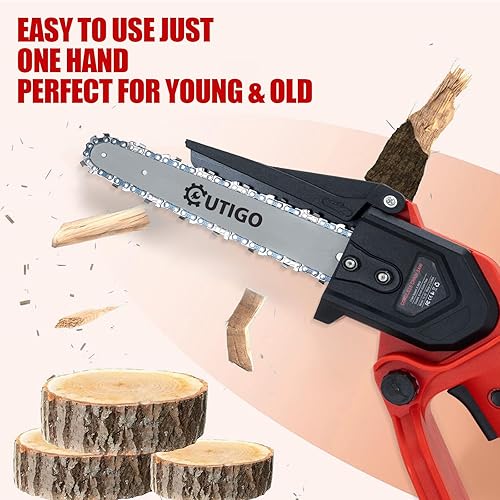Miniatura 6 de Mini motosierra con batería, motosierra eléctrica de 8 pulgadas con 2 baterías de 21V, con bloqueo de seguridad y motor potente para recortar