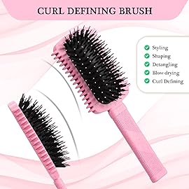 Auhrjomra Curl Defining Brush Pink, Volume Curly Hair Brush for Effortlessly Detangling Shaping and Styling Women\'s Curls, Waves & Coils, Curly Hair Products, Reduce Frizz