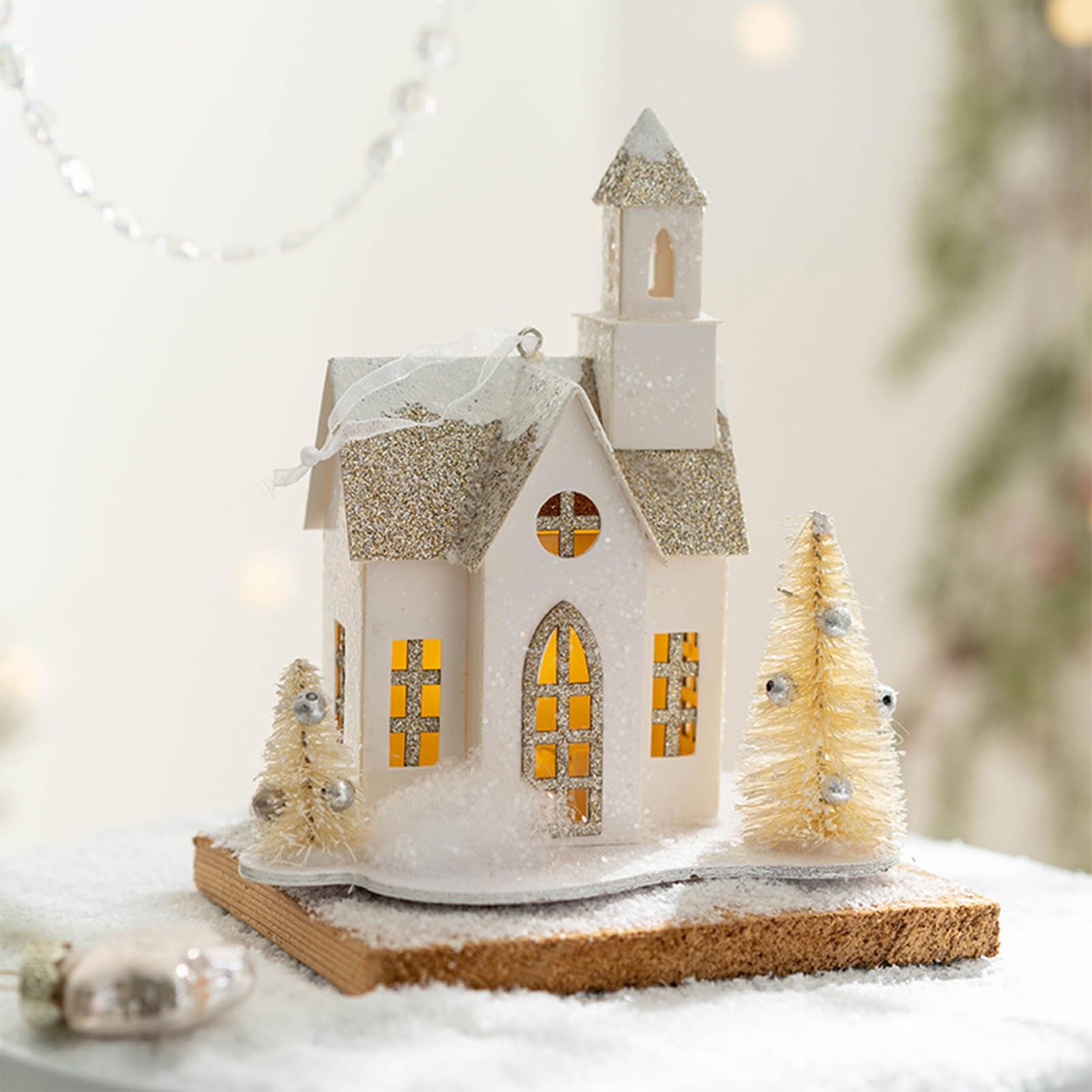 TSYFM Weihnachtsdorfhäuser mit LED-Beleuchtung, 13 cm, Pappe, Weihnachtshaus, weißes Weihnachtshaus, Weihnachtsdorf-Sets für Desktop-Ornamente, Landschaftsdekoration (C)