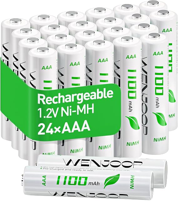24 Pack Rechargeable AAA Batteries, 1100mAh Ni-MH, Low Self-Discharge, 1.2V, High Capacity for Household Devices, Toys and Controllers