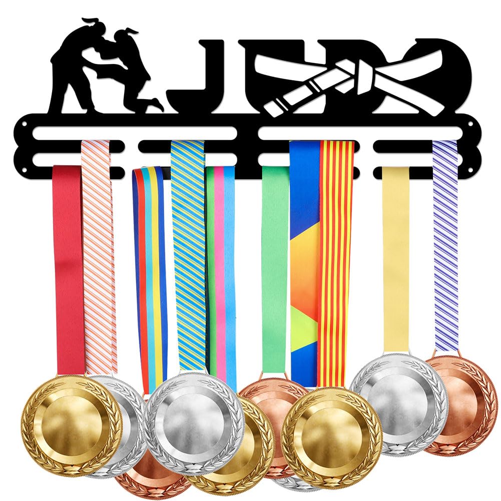 SUPERDANT Espositore per Medaglie da Judo Porta Medaglie Espositore Porta Medaglie Telaio per Judo da Donna Robusto Metallo in Acciaio con Motivo di Movimenti di Judo 40x15cm Regalo per Atleta