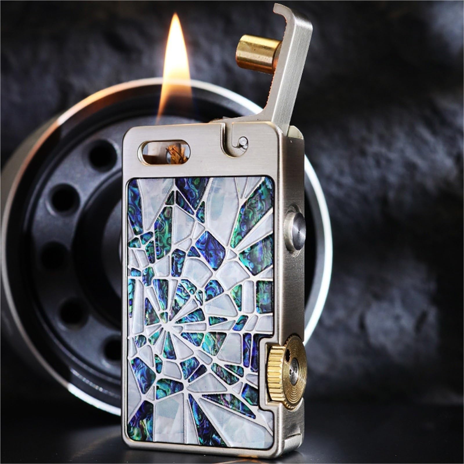 Mechero de queroseno resistente al viento con encendido a presión para fuego, grabado de doble cara, ideal para coleccionar y regalar, regalo para hombre (combustible no incluido)
