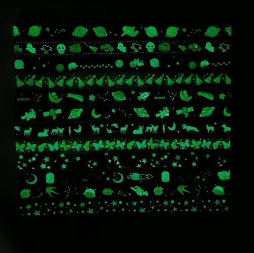Miniatura 6 de YUBX Luminous Galaxy Washi - Juego de 12 rollos de cintas adhesivas decorativas que brillan en la oscuridad para artes, manualidades, diarios,
