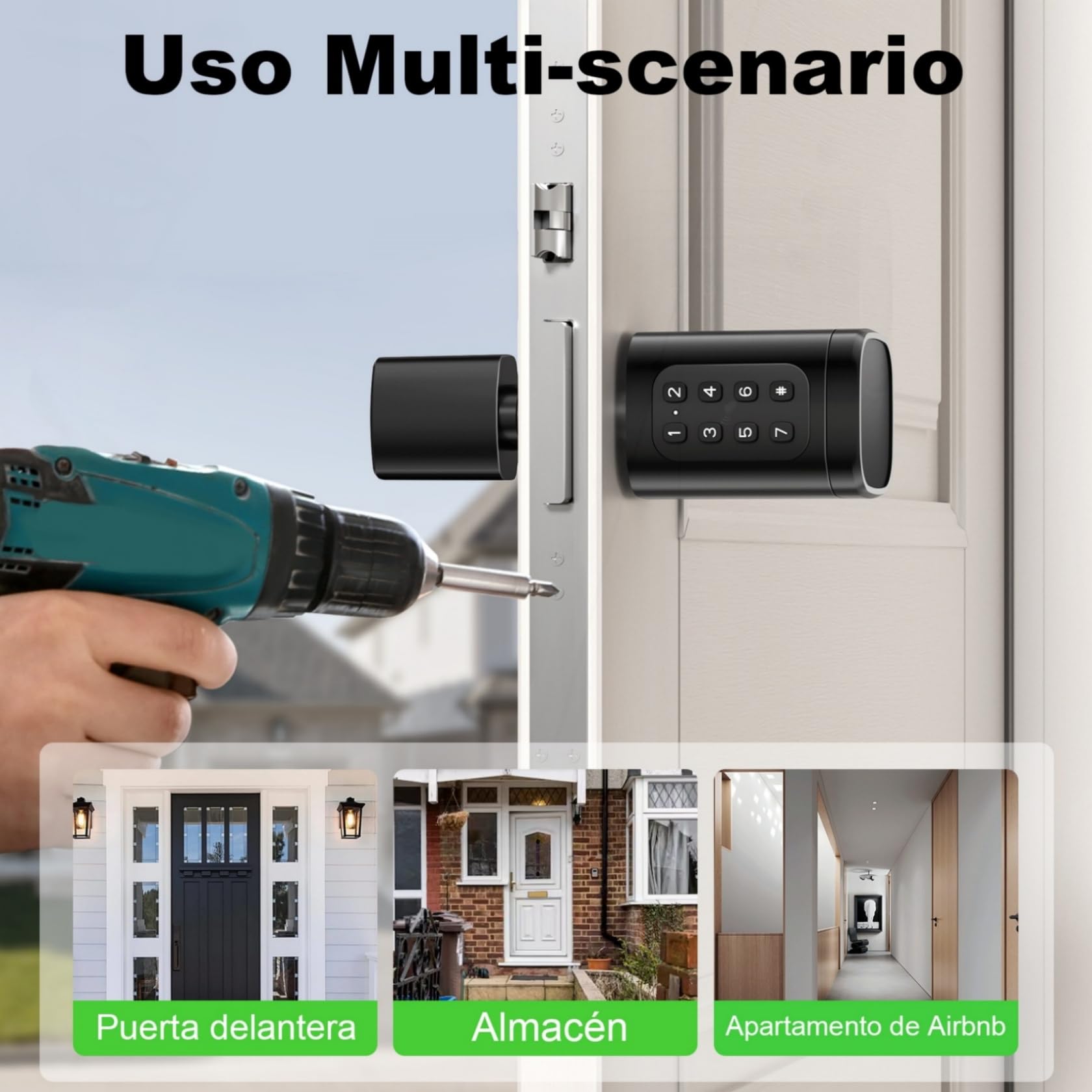 Cerradura Inteligente, Cilindro de Cerradura Ajustable 60-90mm (30/30, 45/45), Cerradura Electrónica para la Puerta de Entrada con RFID, App, Bluetooth, Teclado, WIFI, Smart Lock con Código Pin