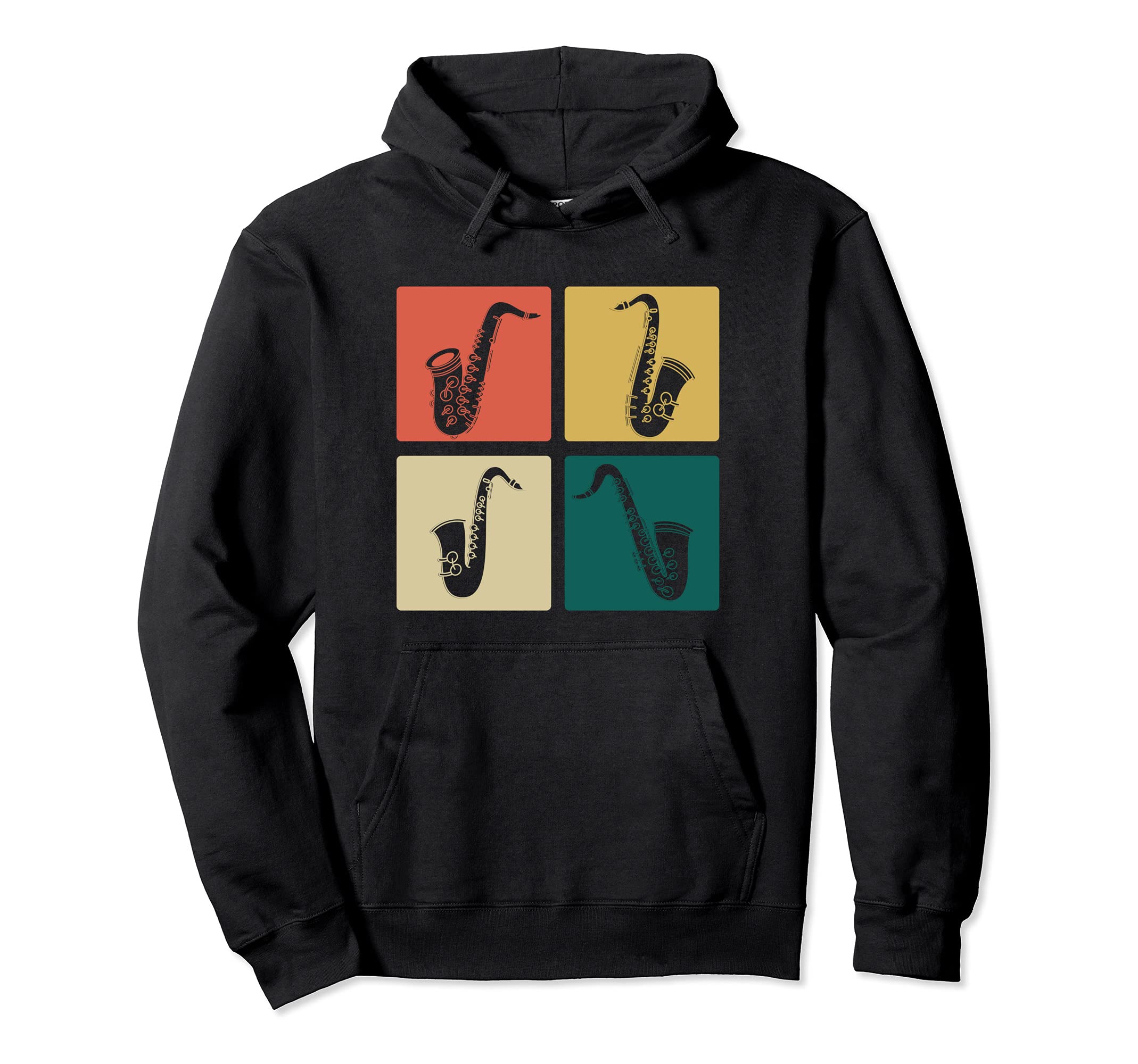 Saxophonist Musical Instrument Jazz Musician Retro Saxophone Pullover Hoodie, Black