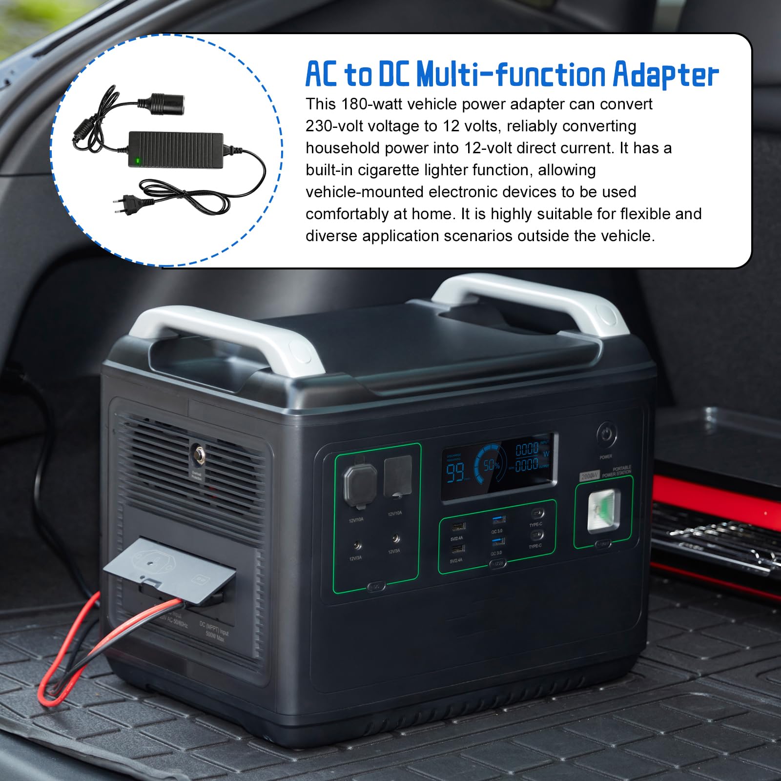 180W 15A AC à DC Adaptateur Converter, 220V vers 12V Adaptateur Allume Cigare Secteur，Adaptateur Secteur, Adaptateurs Transformateur Convertisseurs pour Glacière, Aspirateur de Voiture