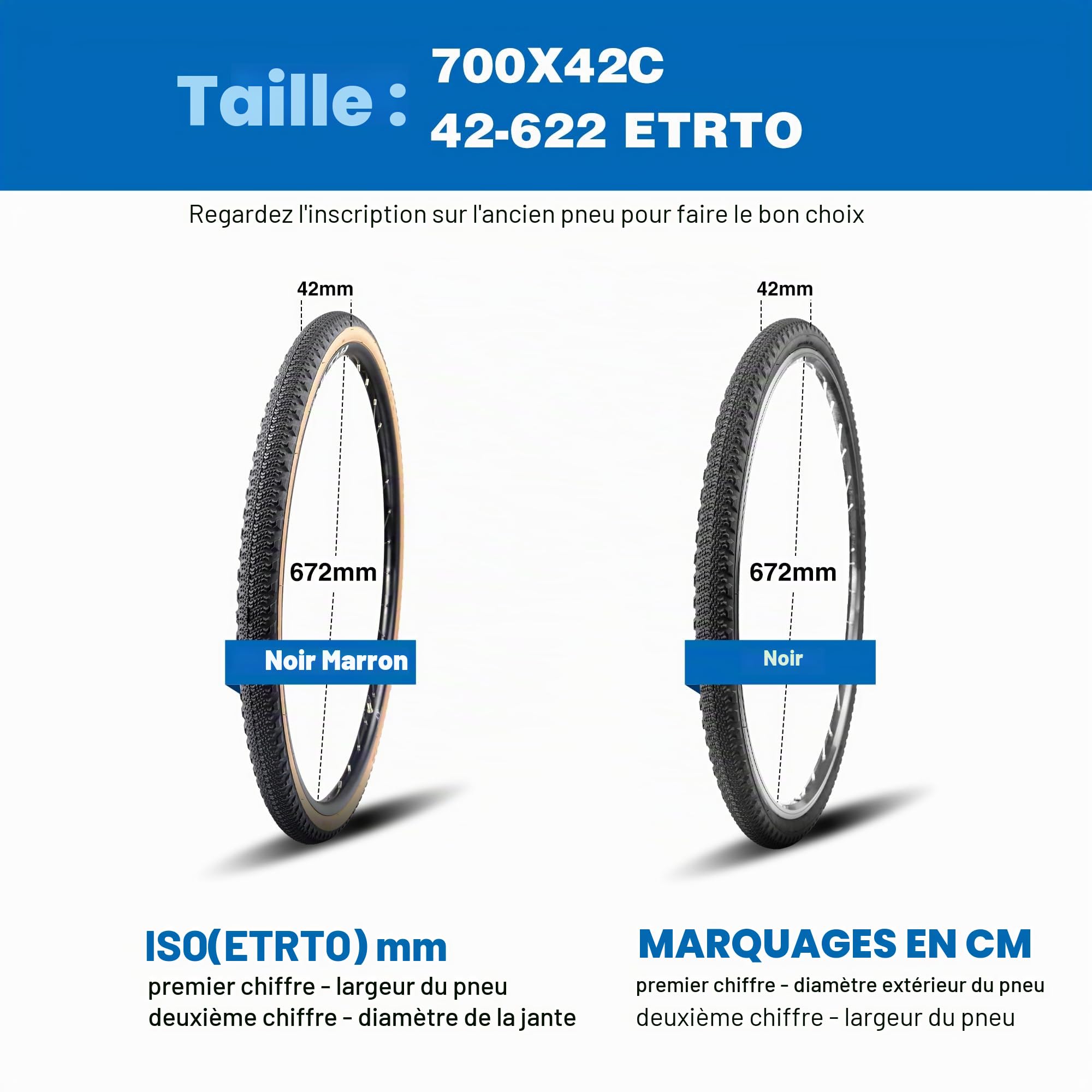 MEGHNA Pneu de rechange 700 x 42 C pour vélo de course, chambre à air
