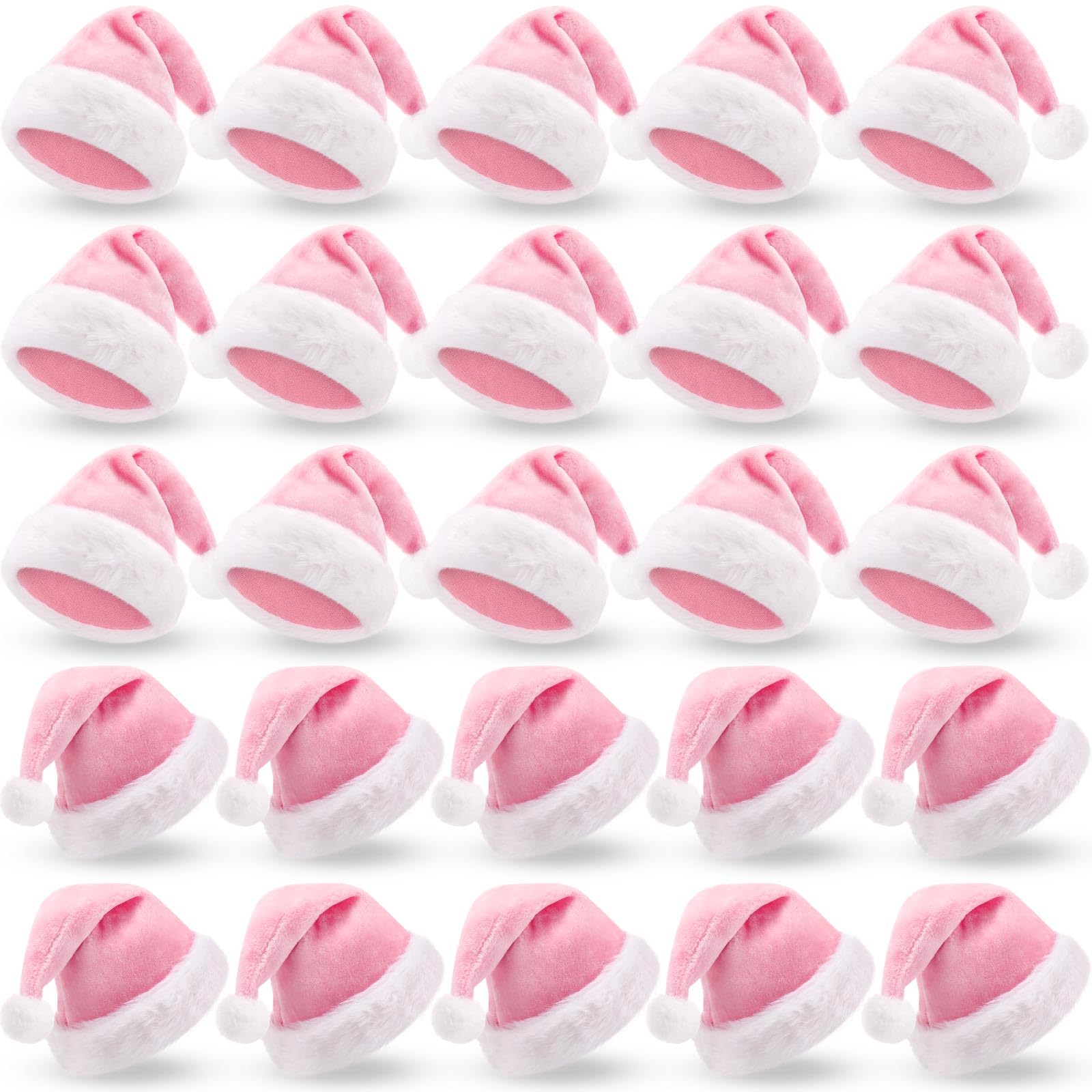 Vicenpal 20 Pcs Santa Hats Bulk for Adults, Pink, Classic