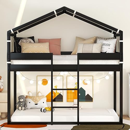 Miniatura 1 de CITYLIGHT Cama tipo loft para niños con tobogán base de cama individual cama tipo loft con tobogán para niños cama tipo loft baja de madera