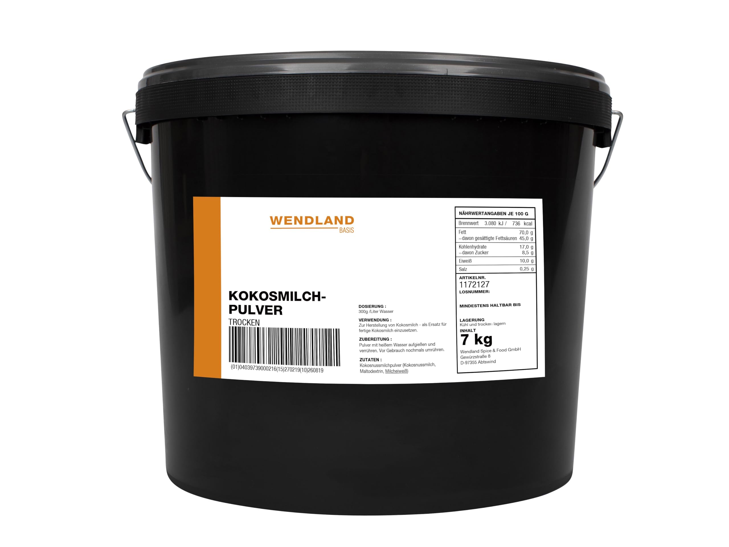 Wendland Kokosmilchpulver, 7 kg zur Zubereitung von 30,3 Liter Kokosmilch