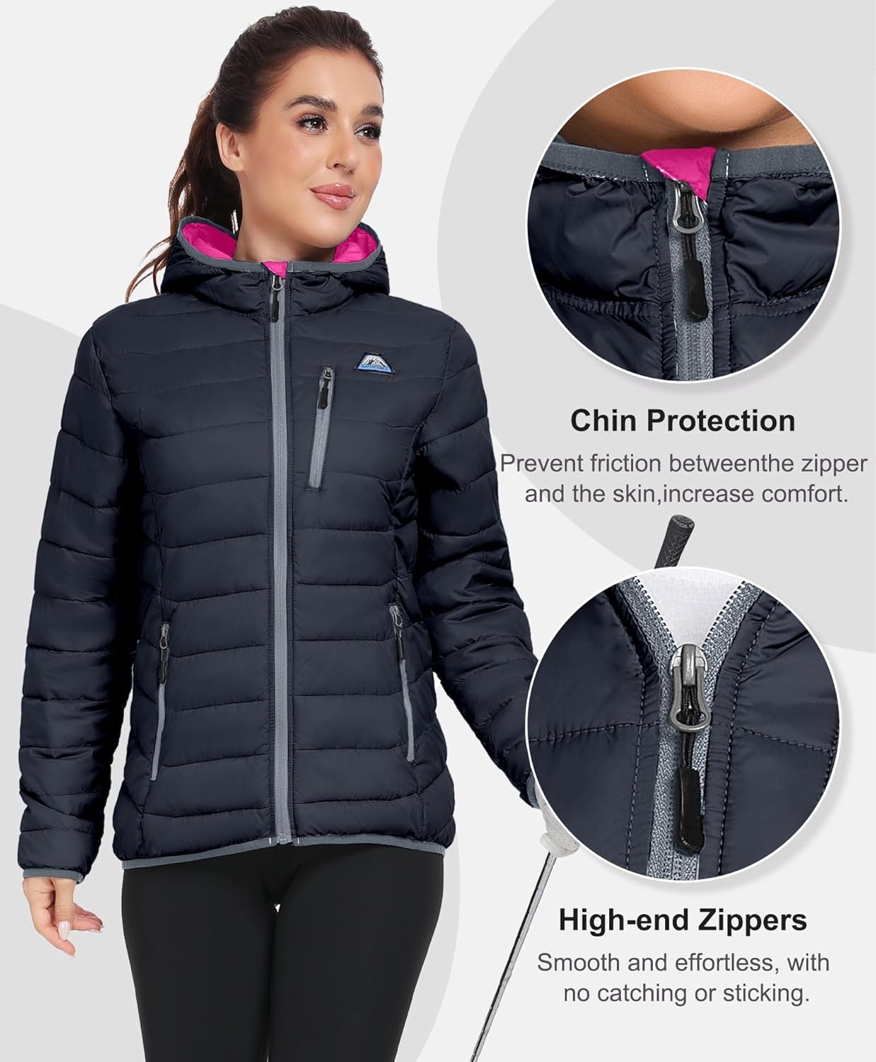Mapamyumco Women's Packable Puffer Jacket Winter Lightweight Water-Repellent Quilted Coat with Hood and Zip Pocket - Image 5