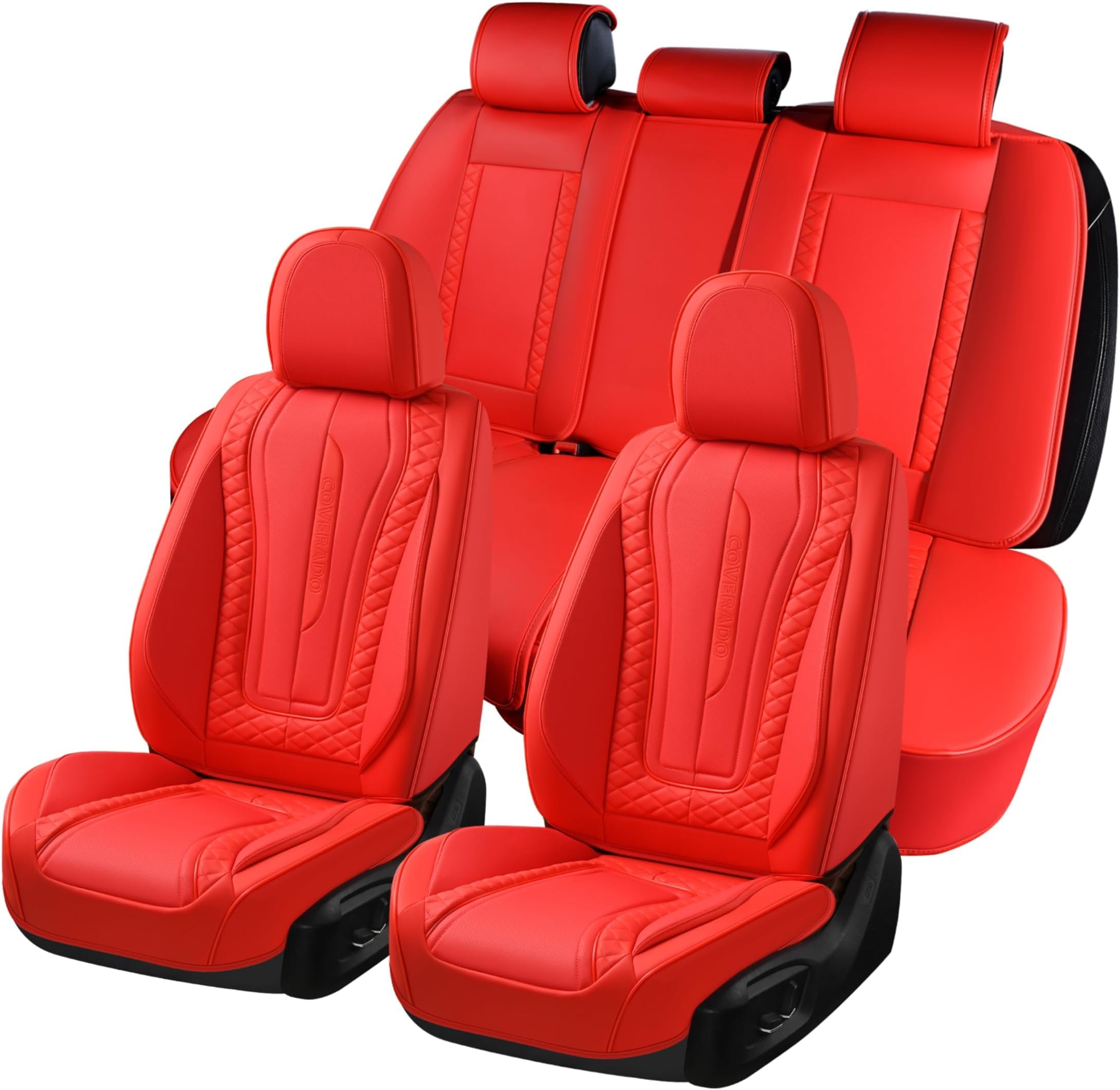 Coverado Car Seat Covers Full Set, Front Seat Cover and Back Seat Covers for Cars, Faux Leather Waterproof Seat Covers, Car Seat Protectors, Automotive Seat Covers Universal for Most Vehicles Red