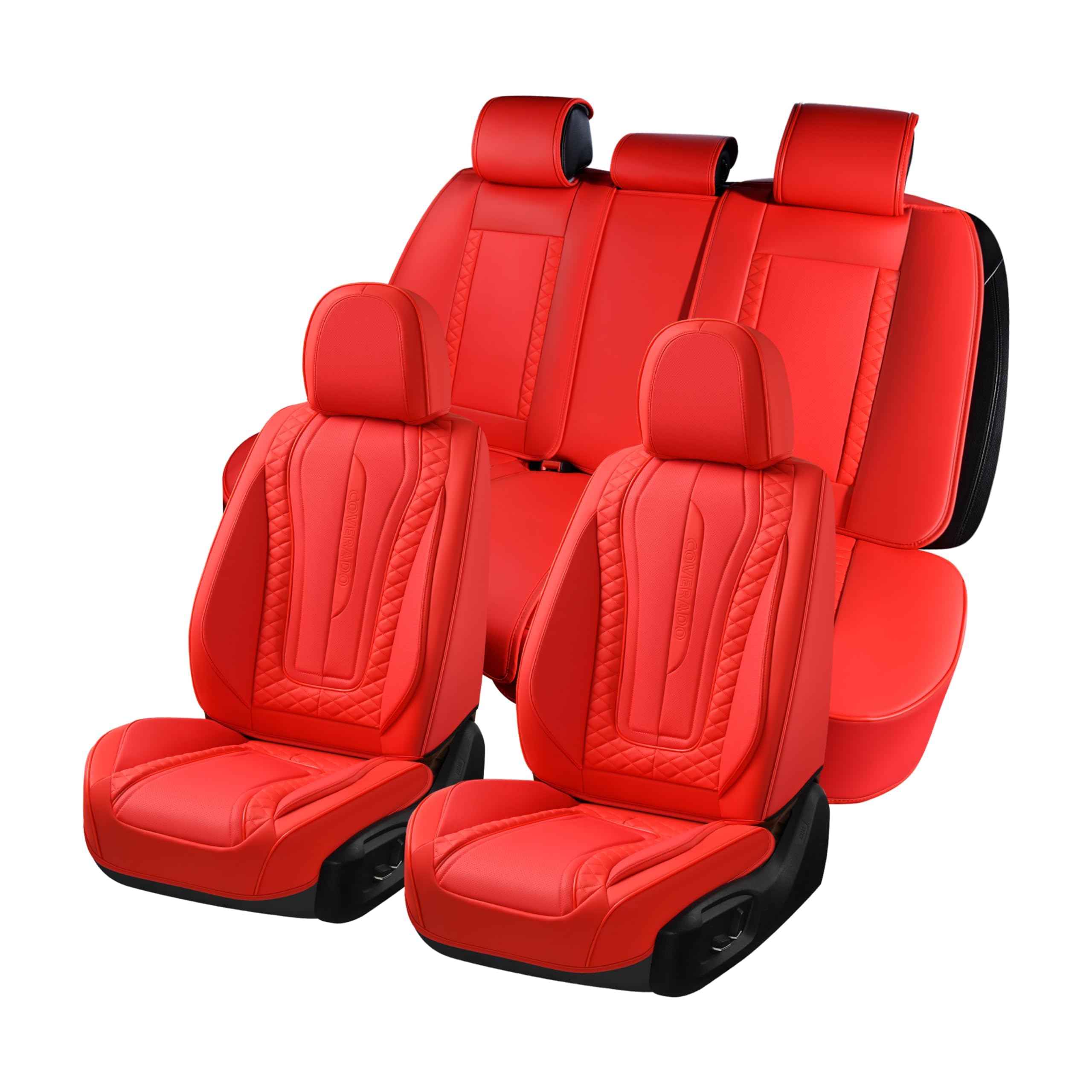 Coverado Car Seat Covers Full Set, Front Seat Cover and Back Seat Covers for Cars, Faux Leather Waterproof Seat Covers, Car Seat Protectors, Automotive Seat Covers Universal for Most Vehicles Red