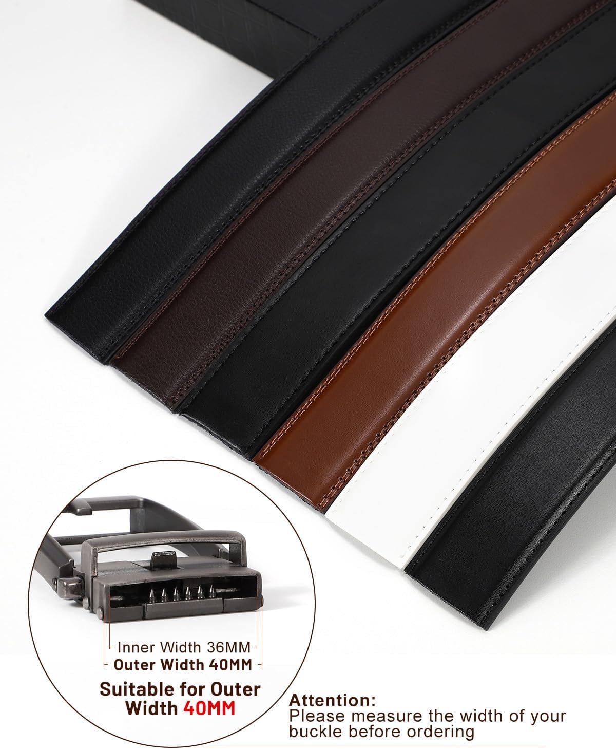 BELTROAD Ratchet Belt Strap for Men Leather Belts Without Buckle Replacement Leather Belt Strap Only 35mm for 40mm Buckle - Image 4