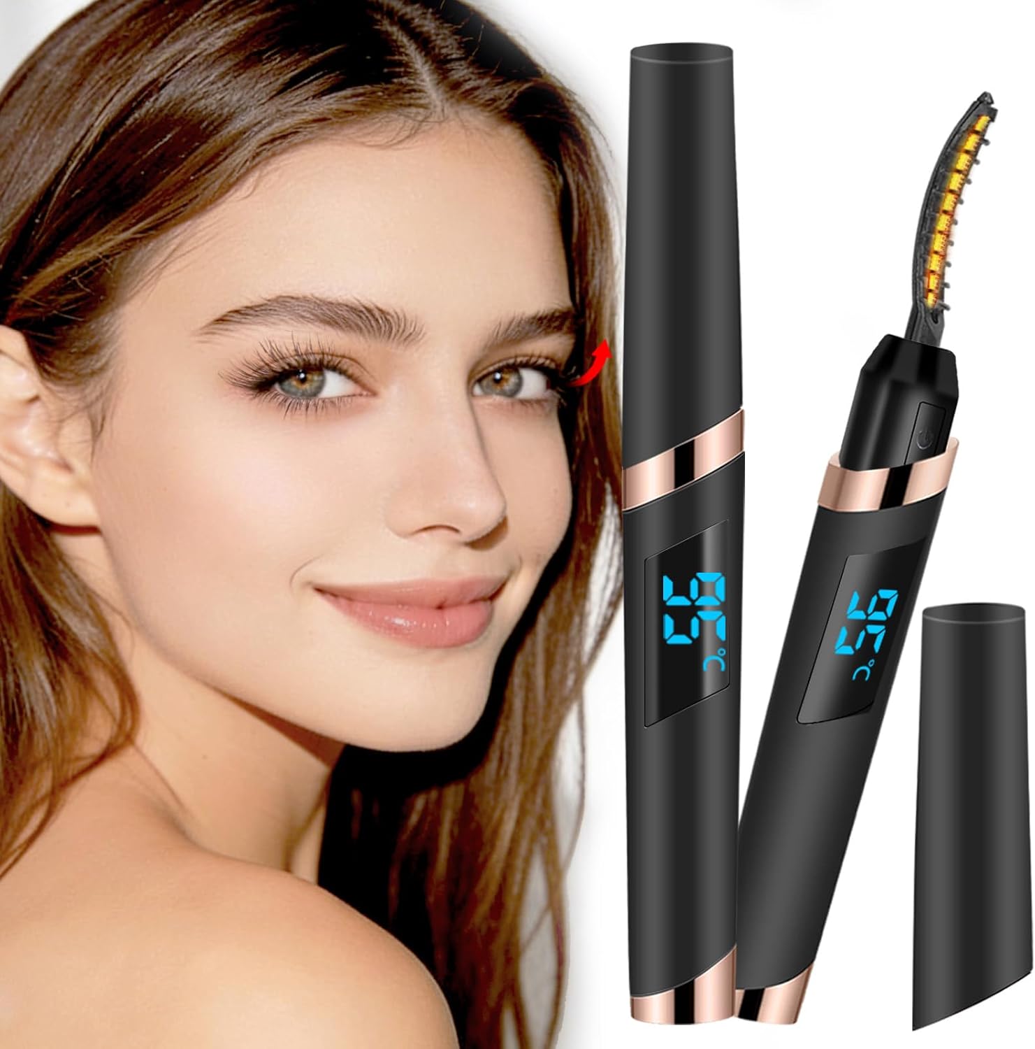 Heated Eyelash Curlers with Battery Indicator, Electric Eyelash Curler 3 Temperature Modes LED Display USB Rechargeable Makeup Tools, Heated Lash Curler Ideal Christmas Gift for Women MB-1