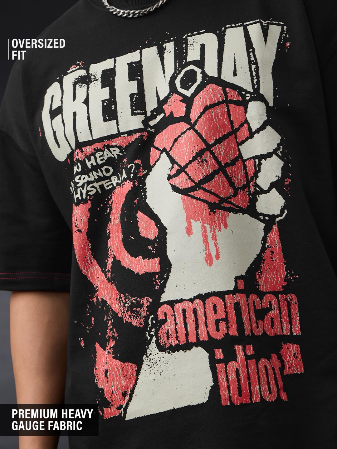 The Souled Store Green Day: American Idiot Uomo e Ragazzo Manica Corta Girocollo Nero Stampa Grafica Punk Rock Casual Funky Cotone Oversize T-Shirt