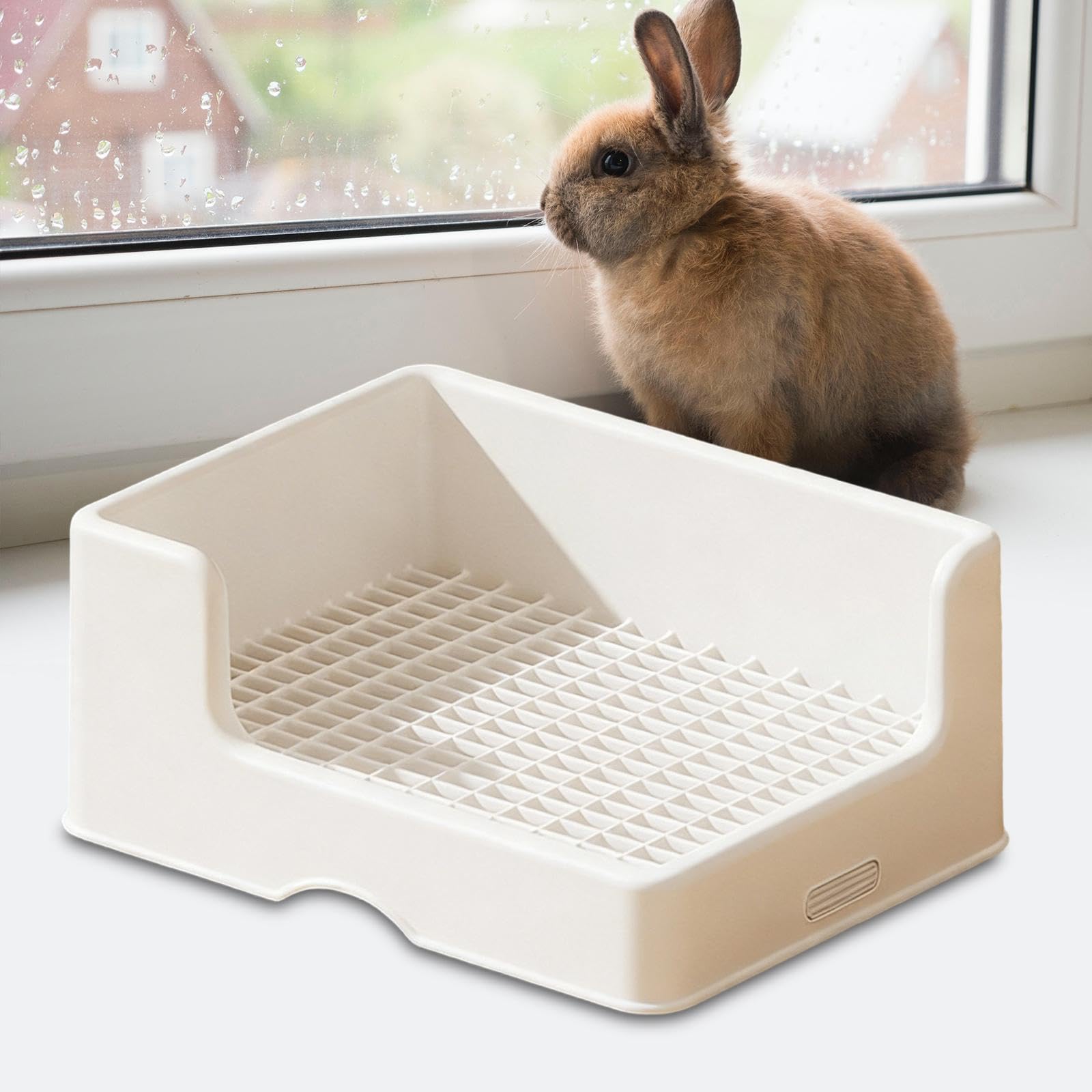 Lettiera per Coniglio con Vassoio Toilette Accessori per Gabbia Animali Piccoli Lettiera Angolare Anti-Schizzo con Bordo Alto E Fondo Antiscivolo Desi, 32x22x16cm