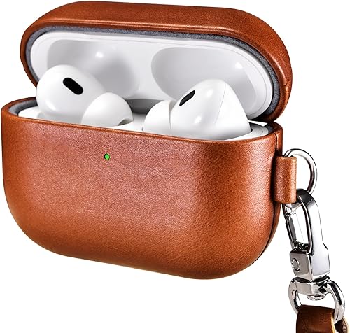 ICARER Funda para AirPod Pro 3 con Correa, 100% Funda de Cuero Genuina, Funda Vintage de Alta Calidad Hecha a Mano, Funda Protectora y de Carga