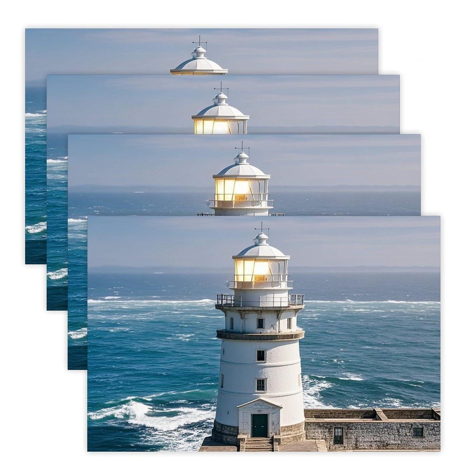 Lighthouse Sandbeach Placemats Flax Place Mats for Dining Table Rectangle Non-Slip Table Mats Heat Resistant Washable Placemat for Kitchen Home Decor Party Outdoor 12" X 18"