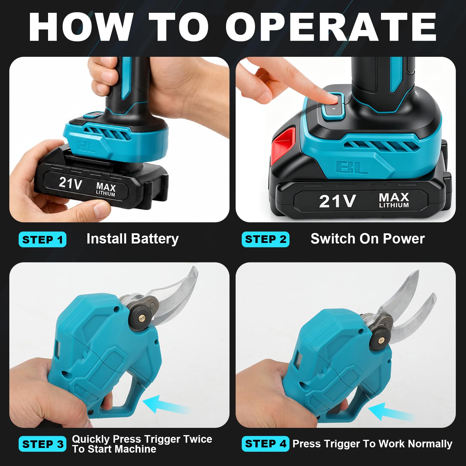 Akku Astschere 50mm mit 2x3000 mAh Batterien, Bürstenloser Elektrische Gartenschere Kompatibel mit Makita 18V, mit LCD-Anzeige und Ersatzklingen, Tragbare Baumschere für effizienten Schnitt