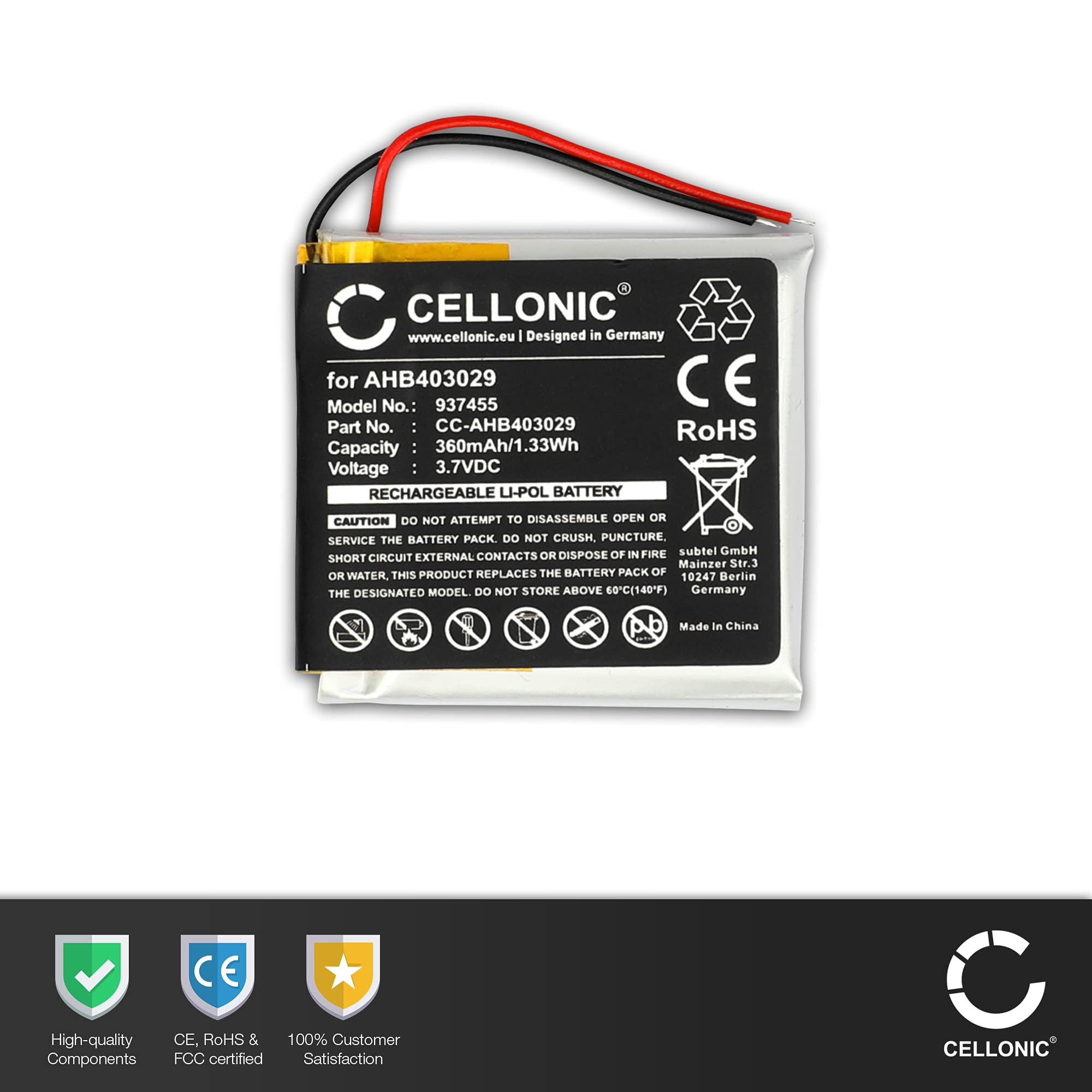CELLONIC® Bateria słuchawek kompatybilna z Plantronics Voyager Focus B825, B825-M AHB403029 zamiennik baterii 360 mAh bezprzewodowy zestaw słuchawkowy do gier