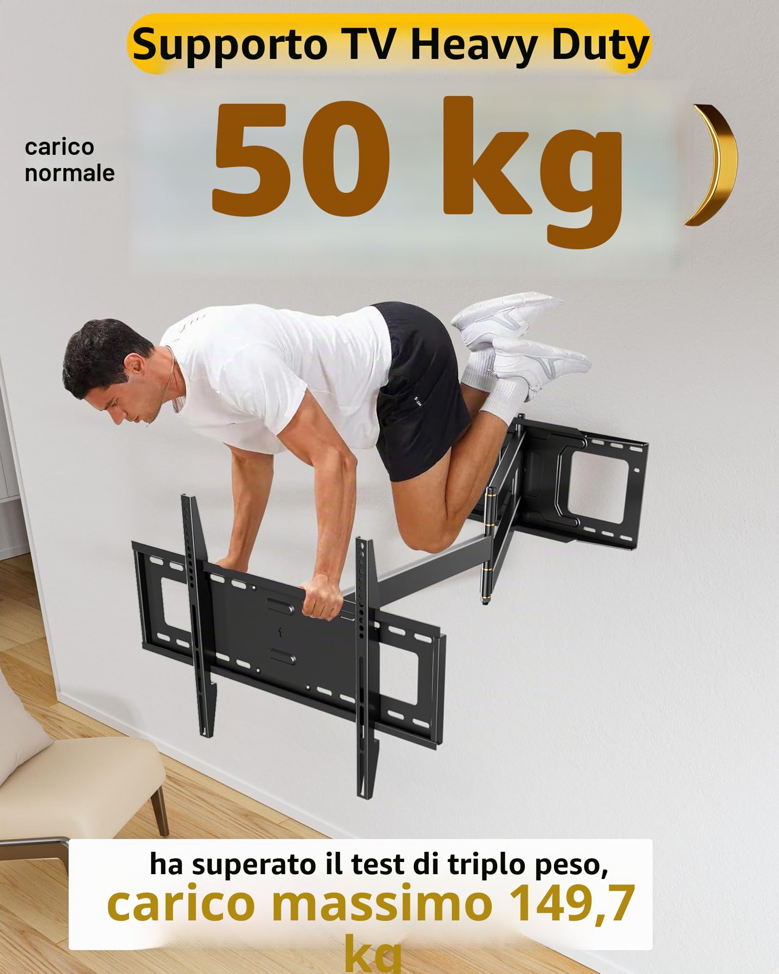 Supporto TV Parete con Braccio Articolato Extra Lungo 1219mm, Staffa TVs Girevole Inclinabile ed Estendibile, Braccio TV per Schermi LCD/LED/OLED da 37-86 Pollici fino a 50kg, VESA 600x400mm