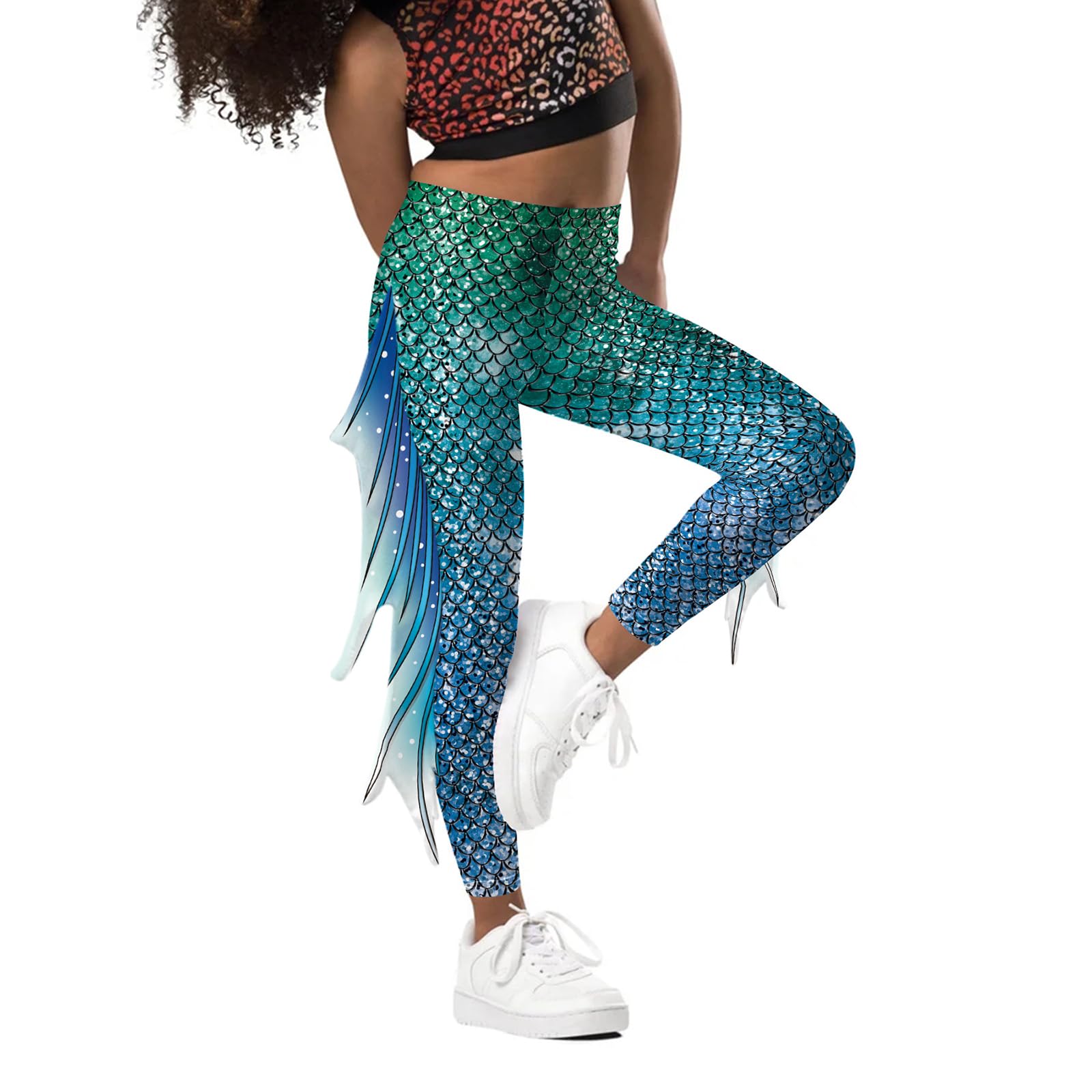 Mermaid Leggings for Girls Fish Scale Printing Yoga Pants Halloween Costume Tights Mermaid Birthday Outfit