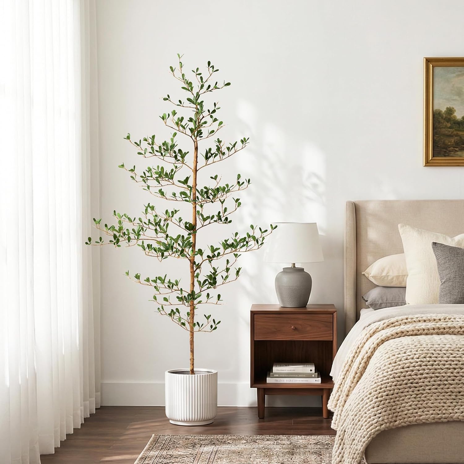 Artificial Black Olive Tree 5ft - Shady Lady Real Wood Trunk Faux Olive Trees Indoor Outdoor Decor - Modern Aesthetic Tall Fake Plants with Pot for Home Living Room Patio Floor - Image 2