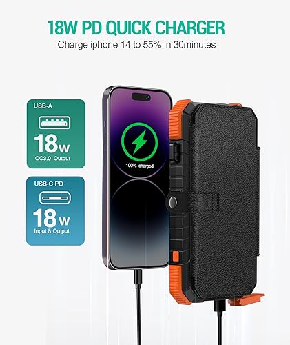 Miniatura 4 de BLAVOR Cargador solar de 20000 mAh PD 18 W QC3.0 Carga rápida con 4 paneles plegables (naranja) más cable de carga múltiple 3 en 1 de 4 pies
