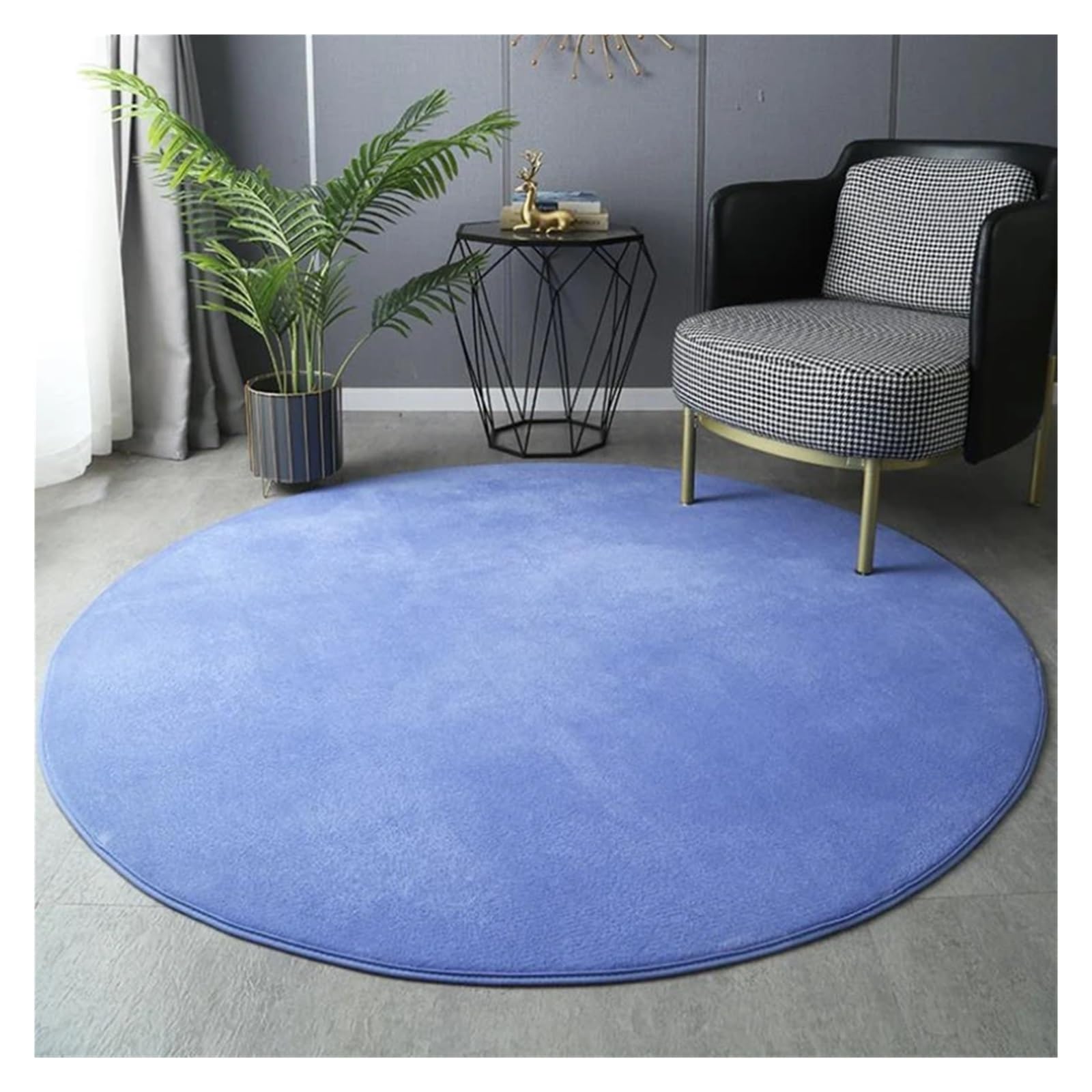 Grand tapis de table basse rond bleu nuit en velours de corail