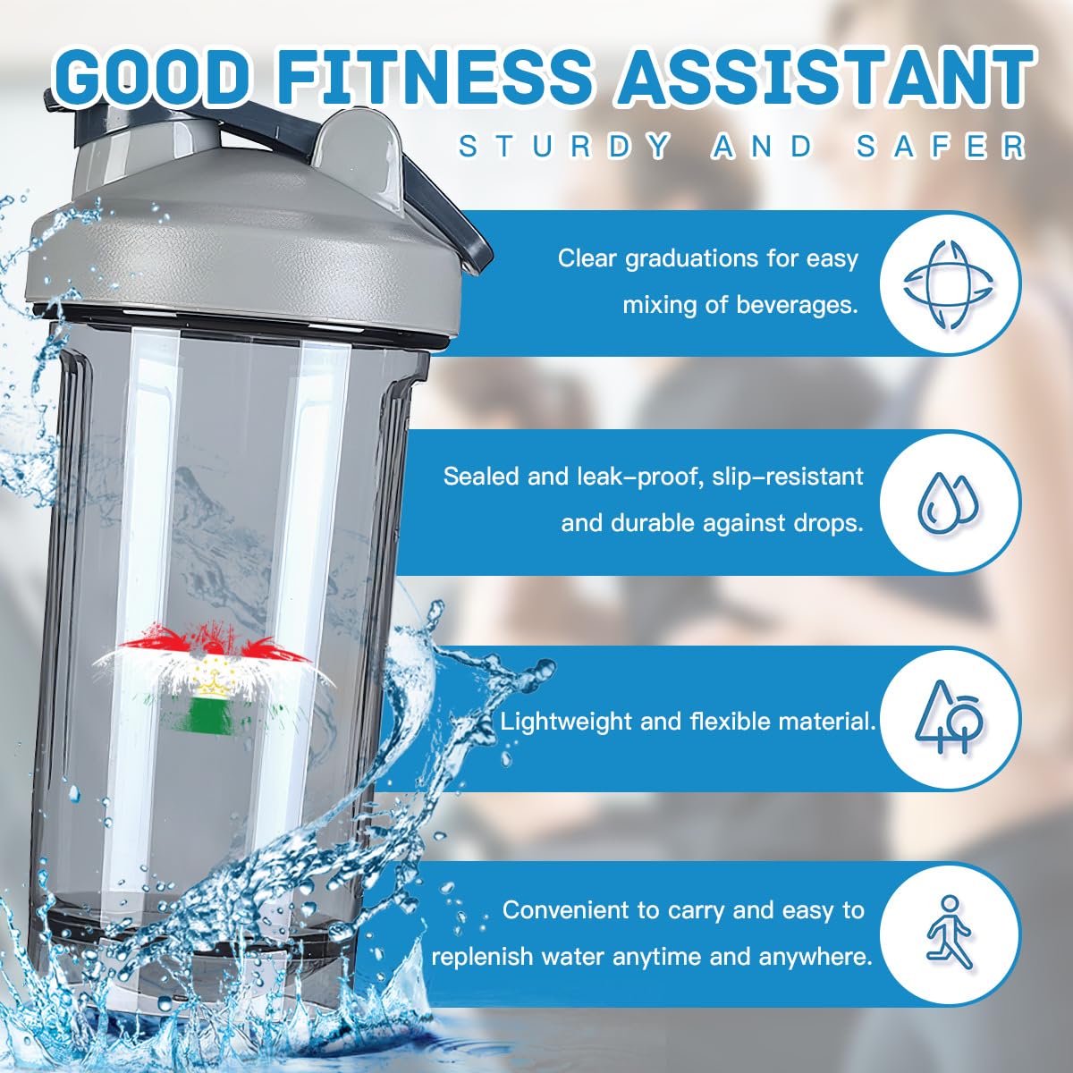 Tajikistan Tajik Flag 18 Ounce Shaker Bottle Drink Mixer Leak-proof Pre Workout Protein Shakes Meal Replacement Shakes Bottles 500ML/18 Oz Gray