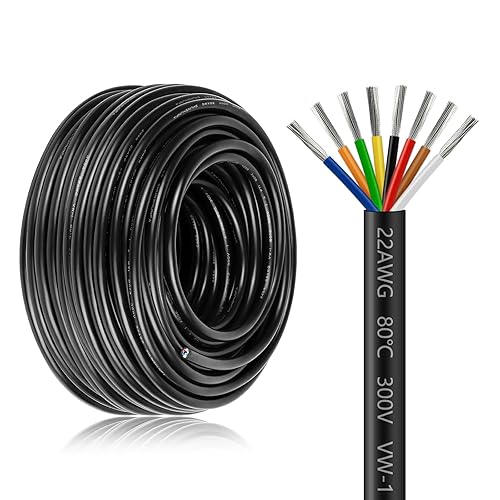 Vista 28 de Cable eléctrico de calibre 18, 8 conductores, cable de cobre estañado trenzado de 100 pies, cable de alambre 18AWG 8 con chaqueta de PVC negro