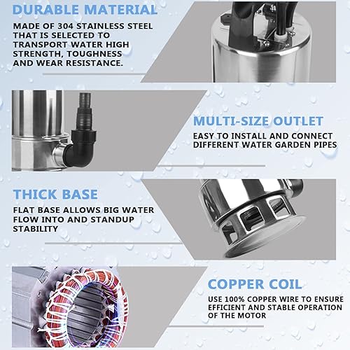 Miniatura 3 de 1.5HP 110v sumergible drenaje de aguas residuales inundación acero inoxidable limpiasucio transferencia de sumidero de agua estanque jardín bomba