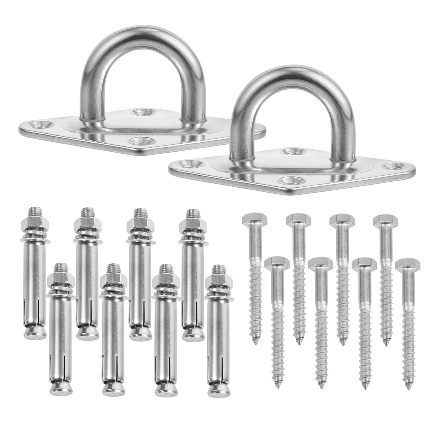 304 Stainless Steel M8 Eye Plate Hook Heavy Duty U-Shaped Suspension Ceiling Hanger for Sail Shade and Hammock, 2 Sets Sturdy Metal Clip Wall Mount Brackets for Outdoor Use
