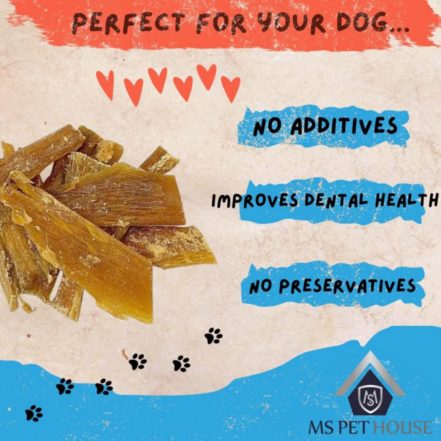 MS Pet House Natural Buffalo Neck Tendon Paddywack Thick Jerky Dog Treats 300g 5" Long Lasting Chew Stick for All Sized Dogs and Breeds Dog Chew.