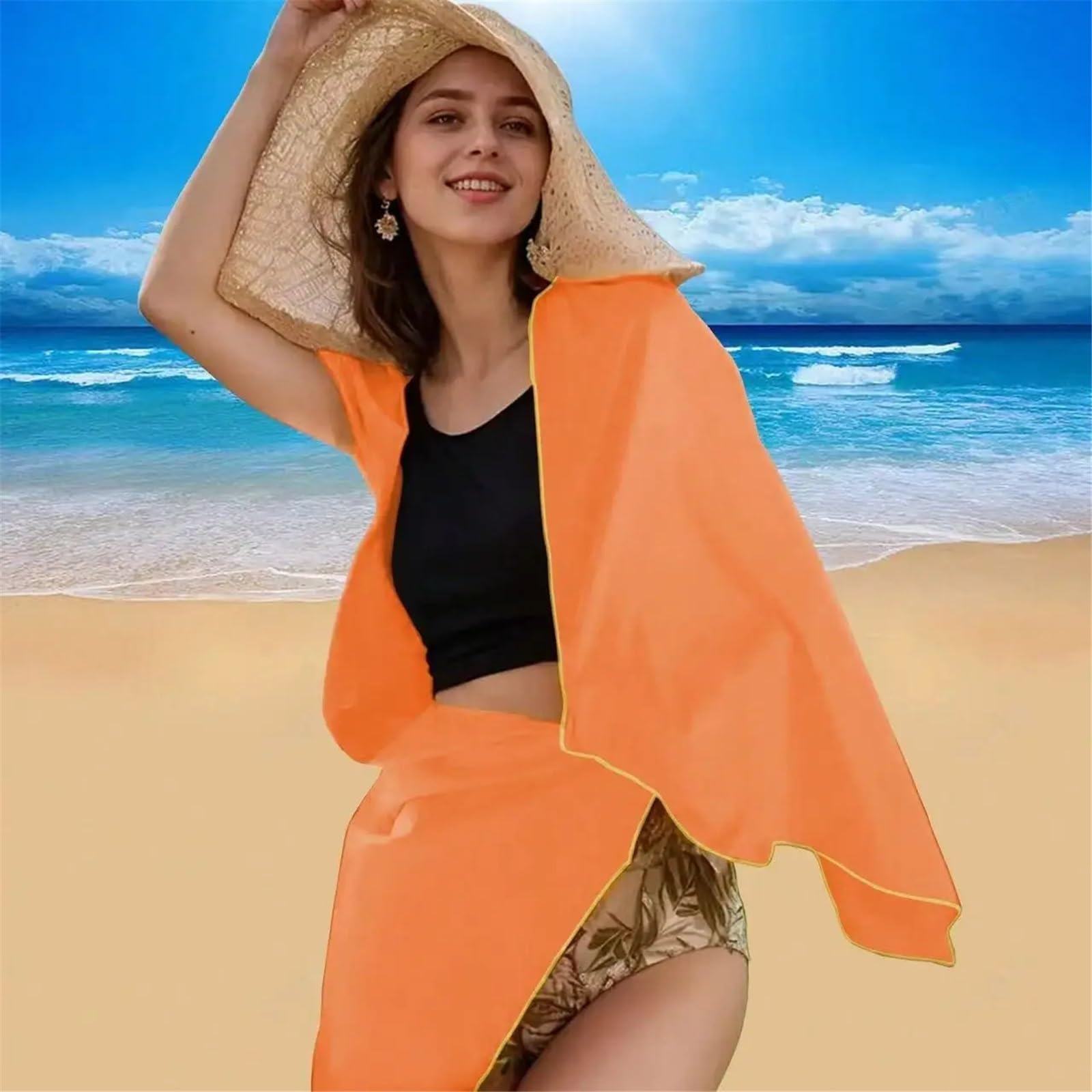 Sporthandtuch 2 Stück Outdoor-Sport-Handtücher, schnelltrocknend, schweißabsorbierend, weich, Mikrofaser-Strandtücher(Orange,40x80cm 80x180cm)