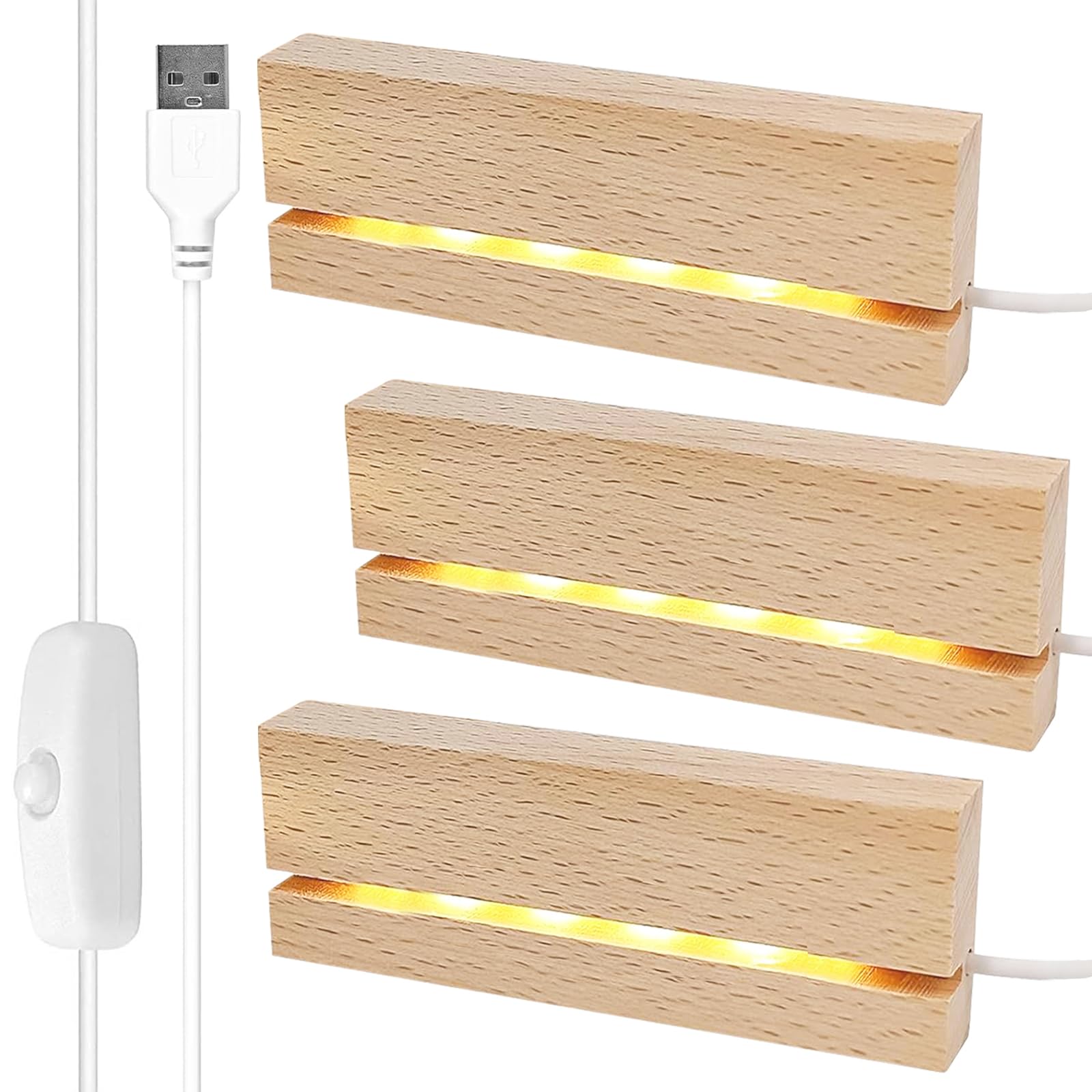 Base LED In Legno Per Lastre Acriliche E Di Vetro | 7 Colori Con Luminosità Regolabile E Porta USB (2 Pezzi)
