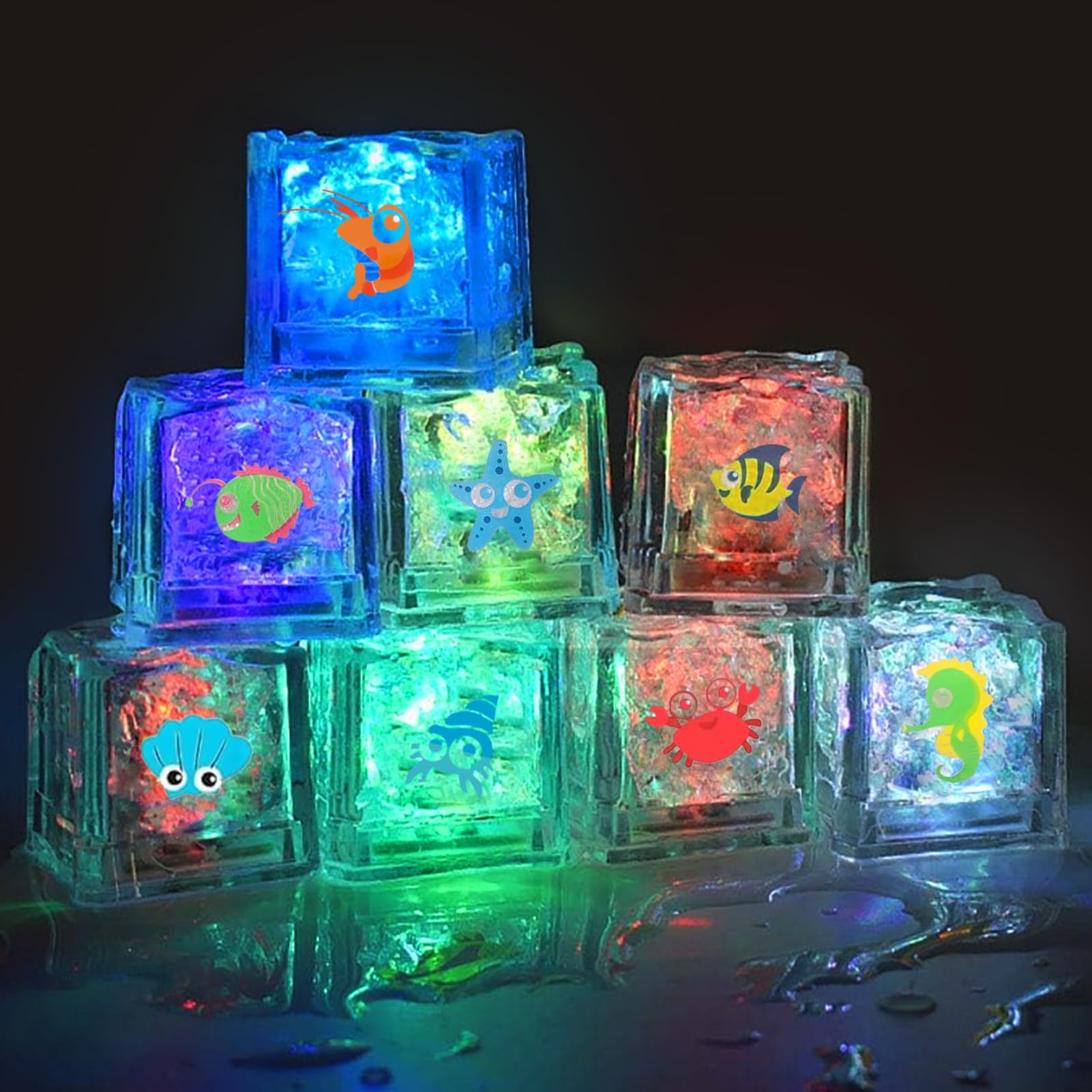 Light Up Bath Toys, 8Pcs LED Ice Cubes Baby Bath Toy for 6-12-18 Months Light Up Toys Sensory Bath Toys for Kids Toddler Tub Pool Toys