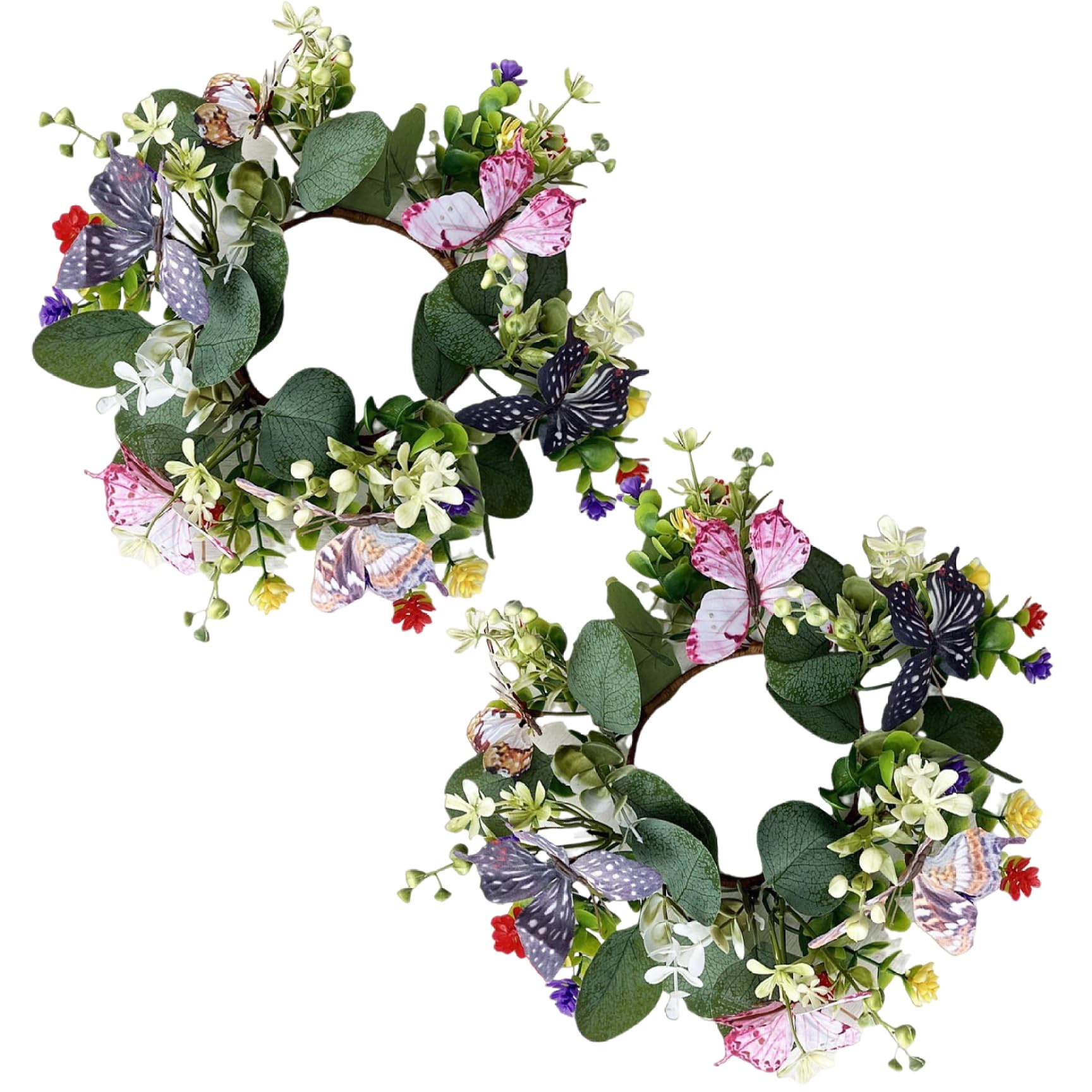 Yeaxxsqy 2Pcs Candle Rings Wreaths 10 Inch, Artificial Floral Candle Rings with Eucalyptus Leaves, Long Lasting Low Maintenance Silk Wreaths for Table Centerpieces