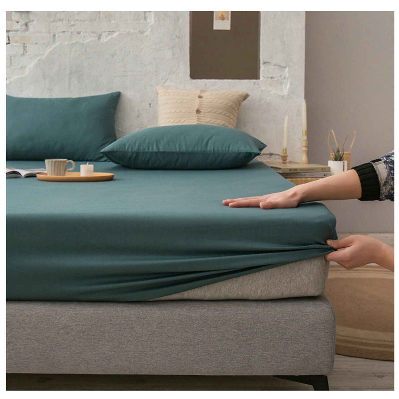 Lenzuolo con Angoli 180 x 200 cm - con Altezza da 25 cm - Verde Scuro - Cotone - Lenzuola con Angoli Matrimoniale Tinta Unita