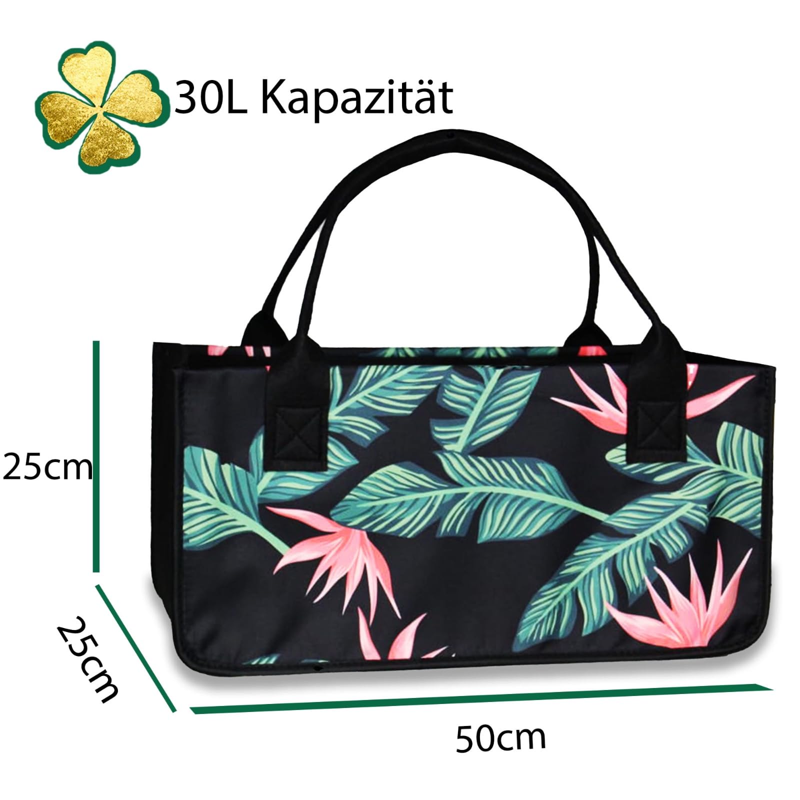2 bolsas de fieltro negro para bolsa de compras, bolsa de troncos de chimenea, cesta de periódicos, cesta para troncos, Flor - Rosa, 50 x 25 x 25 cm