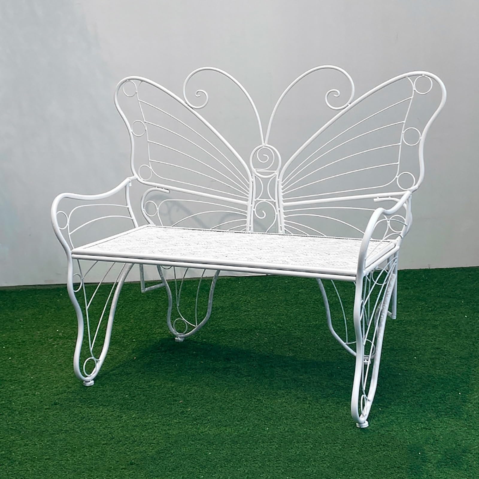 Banco de jardín de metal de 2 plazas con respaldo mariposa para exterior