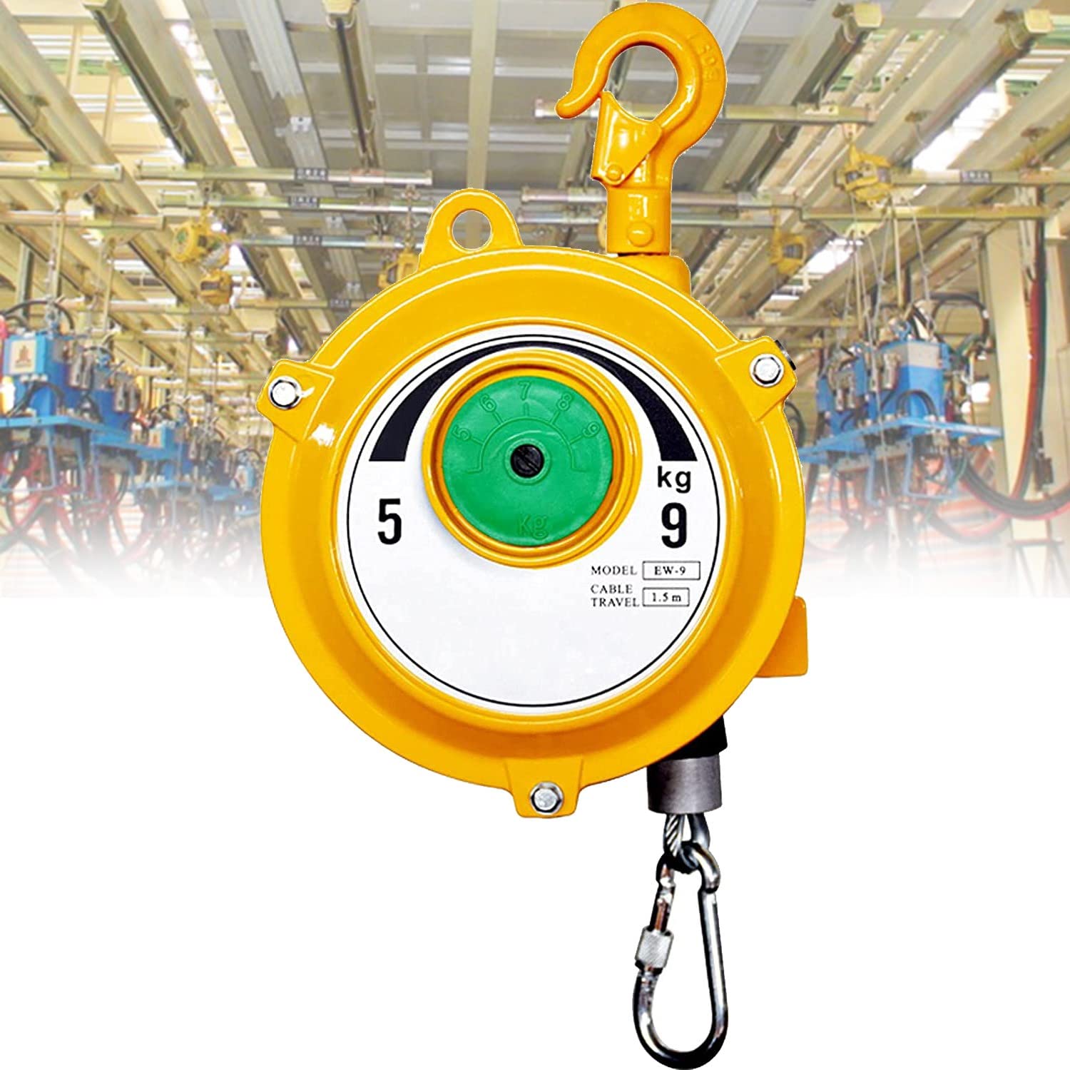 WEKONUMEX Retractable Spring Balancer, Spring Balancer Retractable Multiple Sizes Alloy Hook 1.5m Wire Rope(5-9kg)