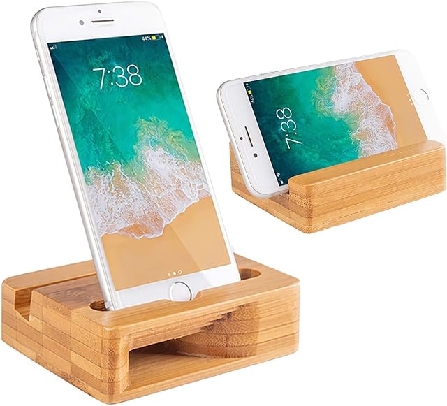 Encozy Wooden Phone Stand, Bamboo Phone Stand, Cell Phone Stand with Sound Amplifier,Natural Bamboo Wooden Desktop Mobile Phone Holder(Sound Stand)